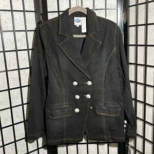 Vintage Dg2Diane Gilman Double Breasted Denim Blazer, Black Distressed, New SZ L